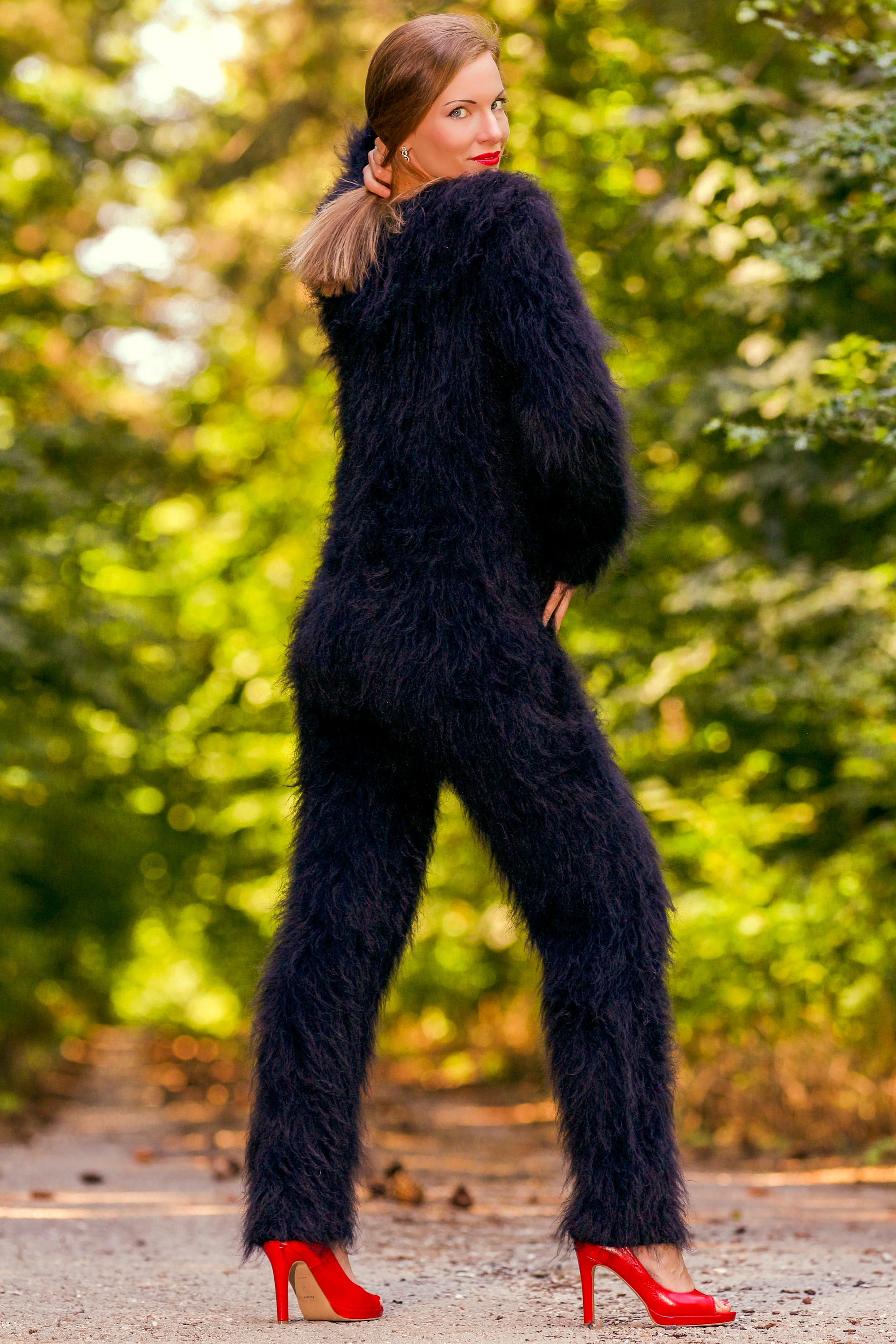 black fluffy bodysuit