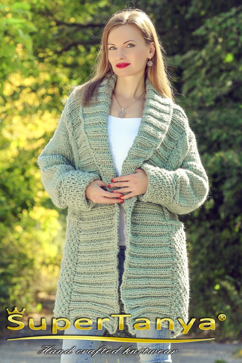 Green Alpaca Sweater Cardigan Hand Knitted Long Coat by Etsy