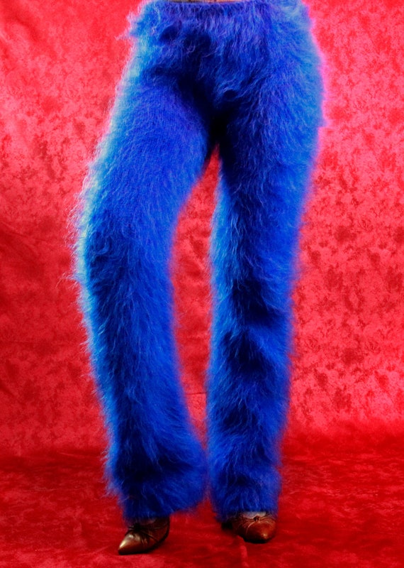 Blue Mohair Pants Hand Knitted Fuzzy Trousers Handmade by Supertanya READY  TO SHIP -  Denmark