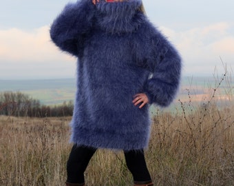 Handmade Thick Fuzzy Long Mohair Sweater Hand Knitted Pullover