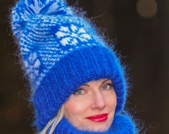 SuperTanya Nordic ski mohair hat hand knitted pom pom Icelandic beanie