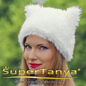 Fuzzy kitty hat, handmade cute beanie, cat ears hat, hand knitted hat, SuperTanya premium knitwear, made to order
