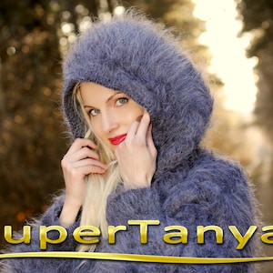 Long fuzzy mohair cardigan hand knitted sweater coat with hood by SuperTanya