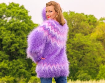Hand Knit Icelandic Mohair Sweater, Fuzzy Nordic Pullover, Fluffy
