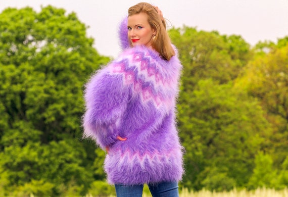 Hand Knit Icelandic Mohair Sweater - Fuzzy Nordic Pullover, Made
