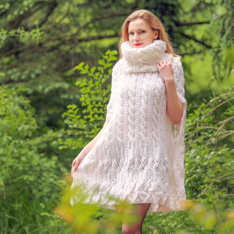 Ready to ship Luxurious white poncho wedding sweater cable knit soft wool cape SuperTanya image 2