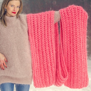 Extra long pink fuzzy mohair scarf handmade fuzzy shawl READY TO SHIP