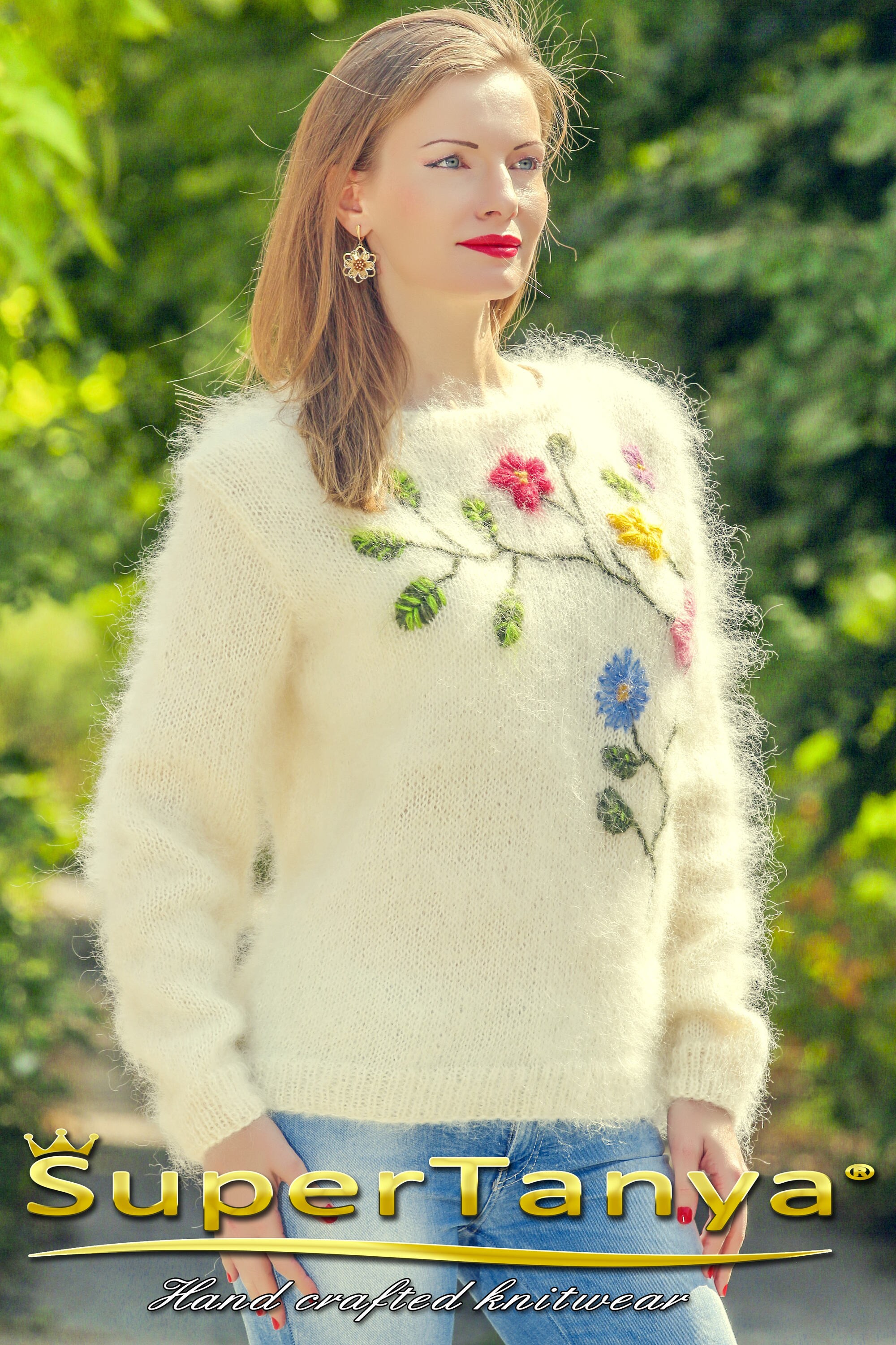 トップス Floral Mohair Knitted Pullover Floral Mohair Sweater that Feels Like a Cloud - easy stranded