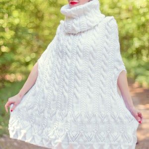 Ready to ship Luxurious white poncho wedding sweater cable knit soft wool cape SuperTanya image 7