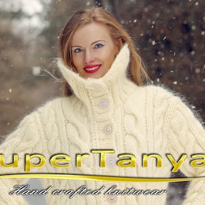 Cable knitted ivory mohair sweater cardigan hand knitted sweater jacket by SuperTanya