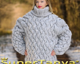 Chunky wool pullover handmade grey sweater, hand knitted grey jumper by SuperTanya