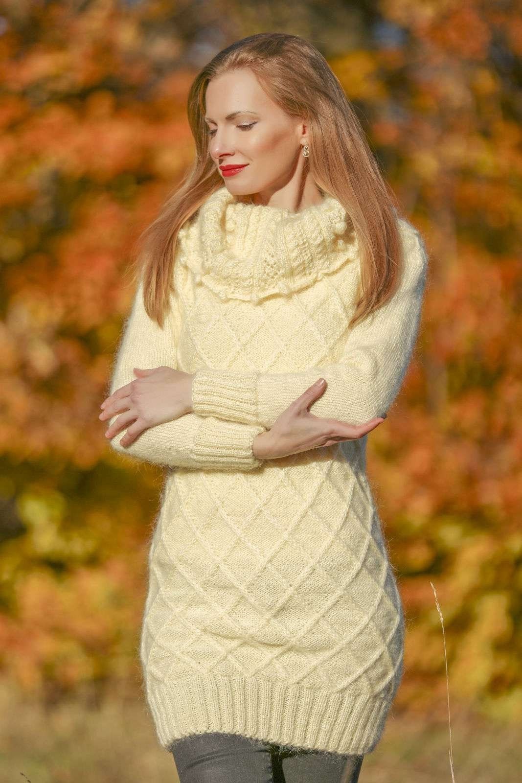 Elegant Fuzzy Ivory Mohair Dress 