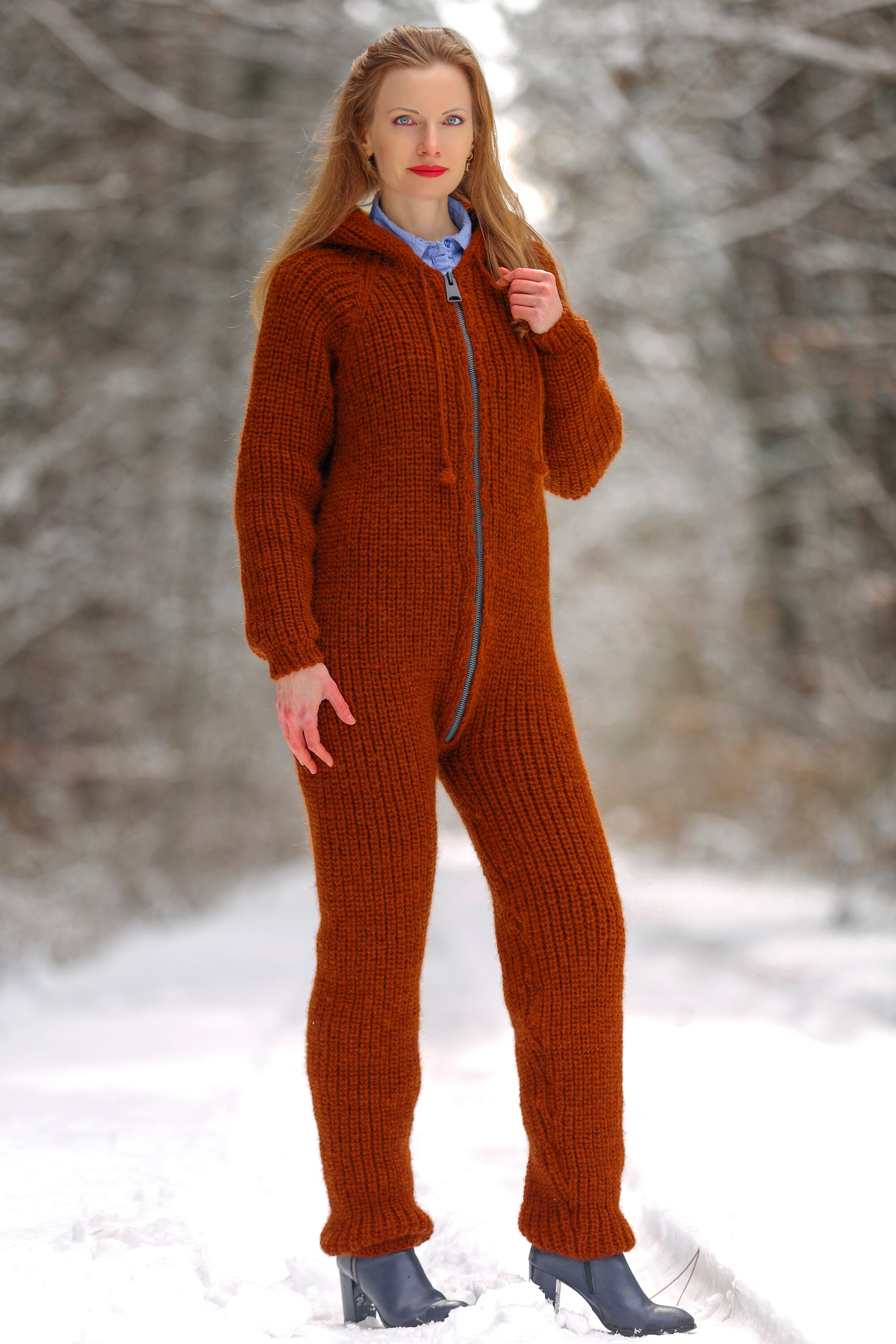 Soft Wool Pajama Bodysuit Catsuit With Zipper and Hood by - Etsy