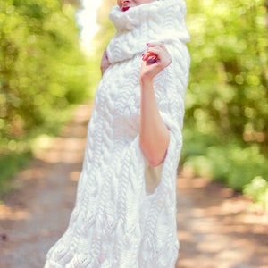 Ready to ship Luxurious white poncho wedding sweater cable knit soft wool cape SuperTanya image 5