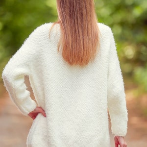 Elegant white wedding fluffy cardigan bridal fuzzy sweater hand knitted warm coatigan by SuperTanya image 3