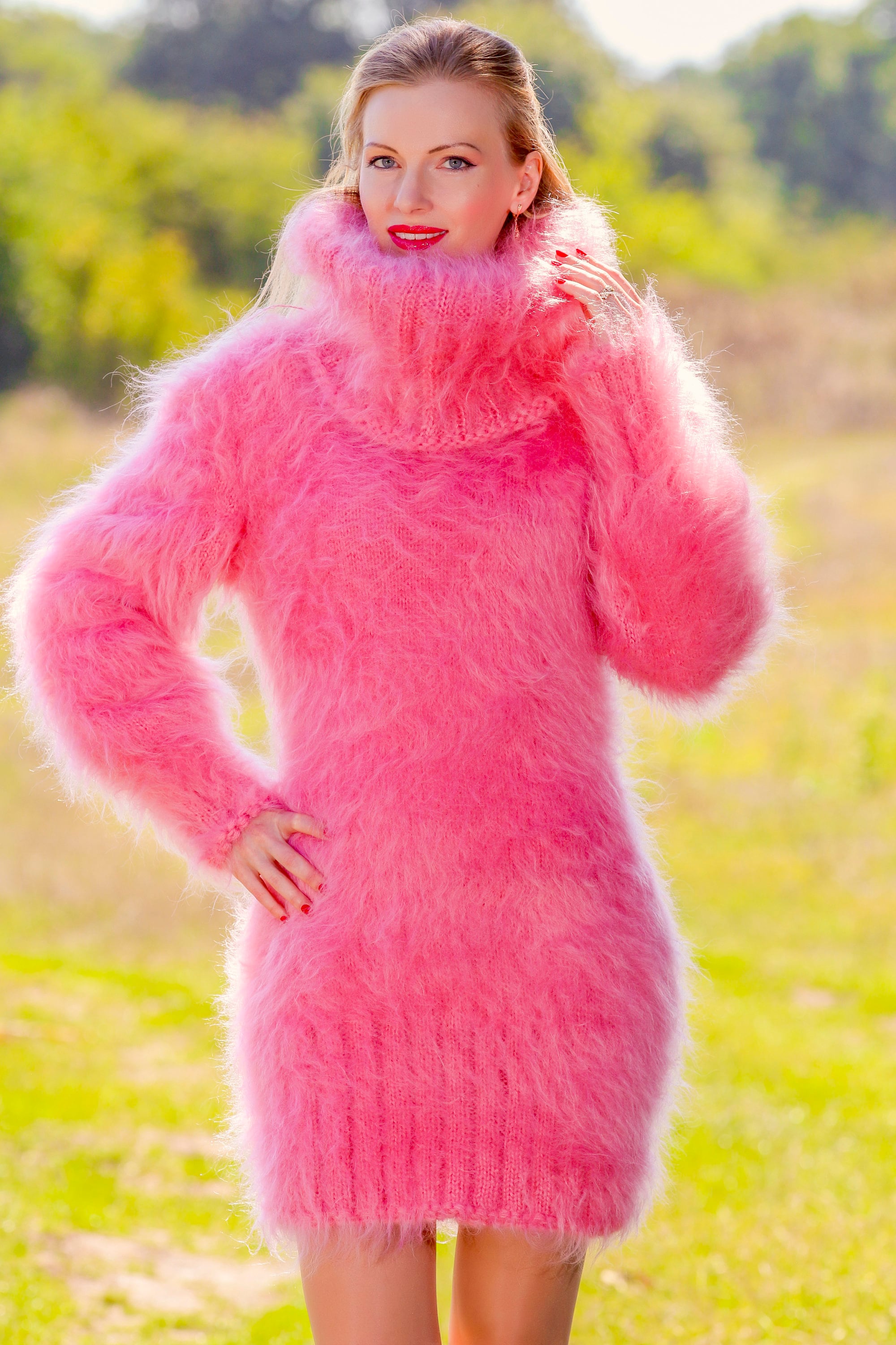 hot pink fuzzy sweater dress Pink Angora Sweater Dress Virgin Killer: Fluffy Knit Mini Dress
