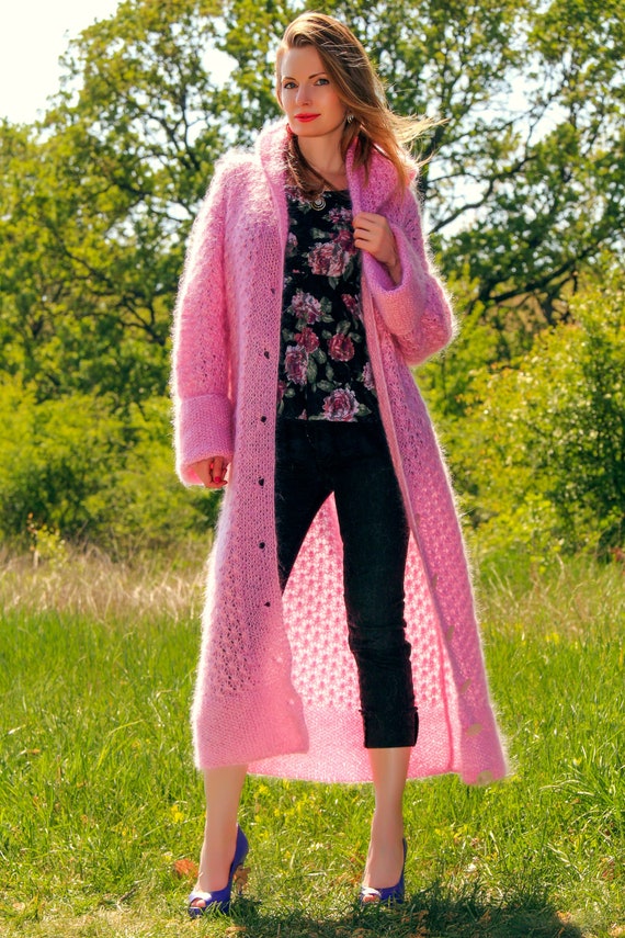 Long Mohair Cardigan Light Morning Gown Hand Knitted Long Sweater