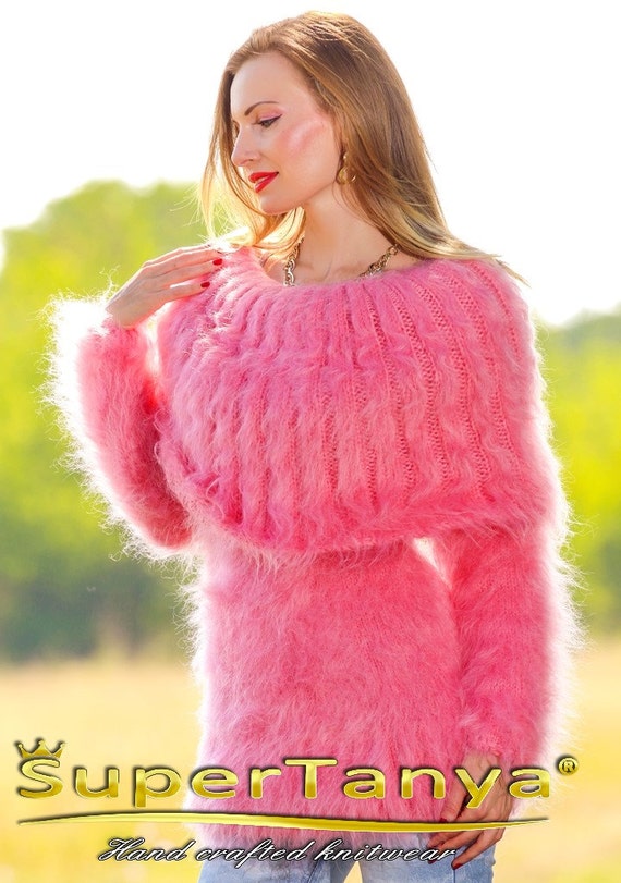 Rose Pink Mohair Cowlneck Sweater by Supertanya - Etsy