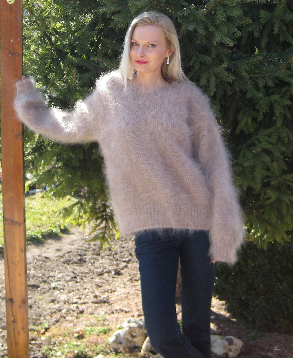 Handmade Beige Unisex Mohair Sweater Hand Knitted Fuzzy   Etsy