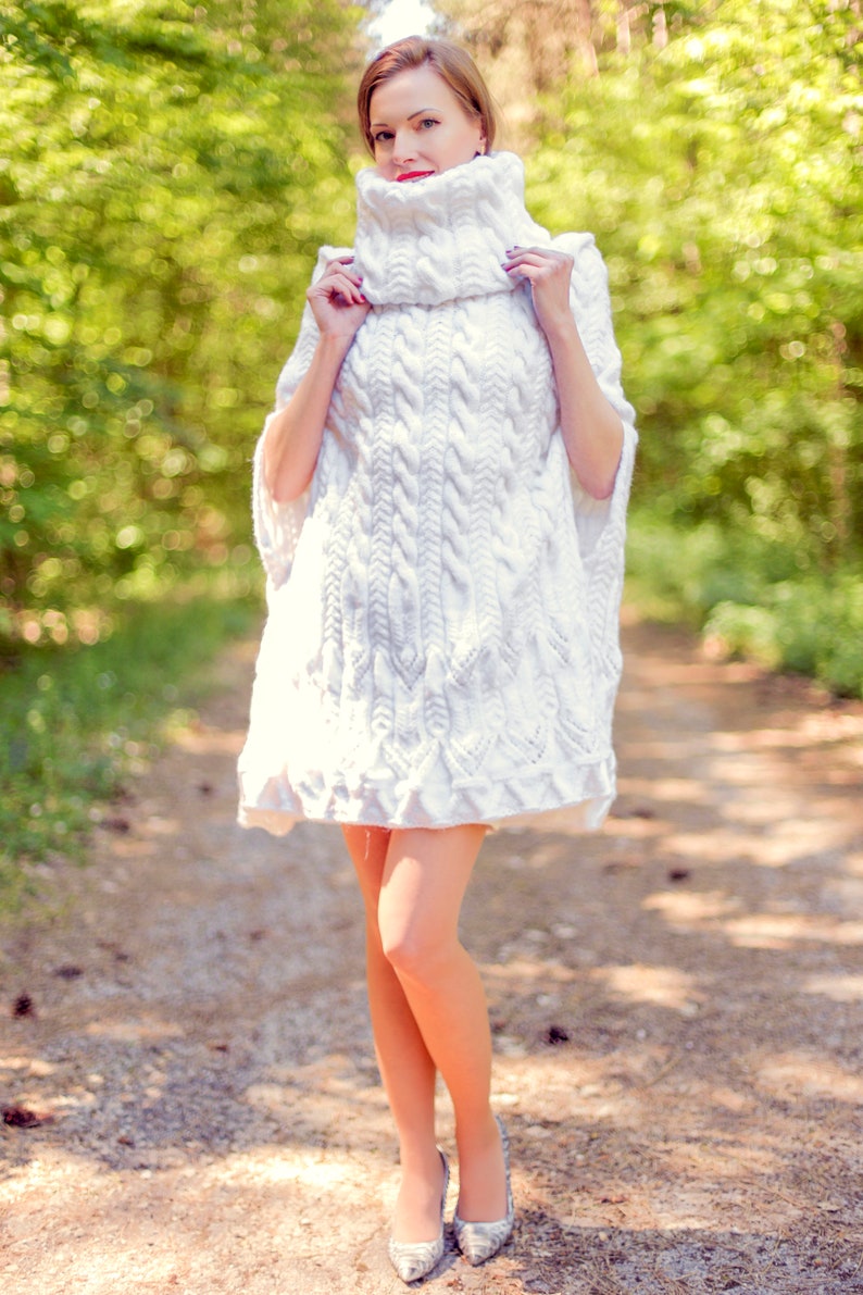 Ready to ship Luxurious white poncho wedding sweater cable knit soft wool cape SuperTanya image 4