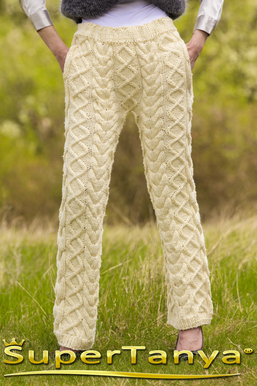 Cable Knit Cotton Pants With Pockets Hand Knitted Summer Etsy