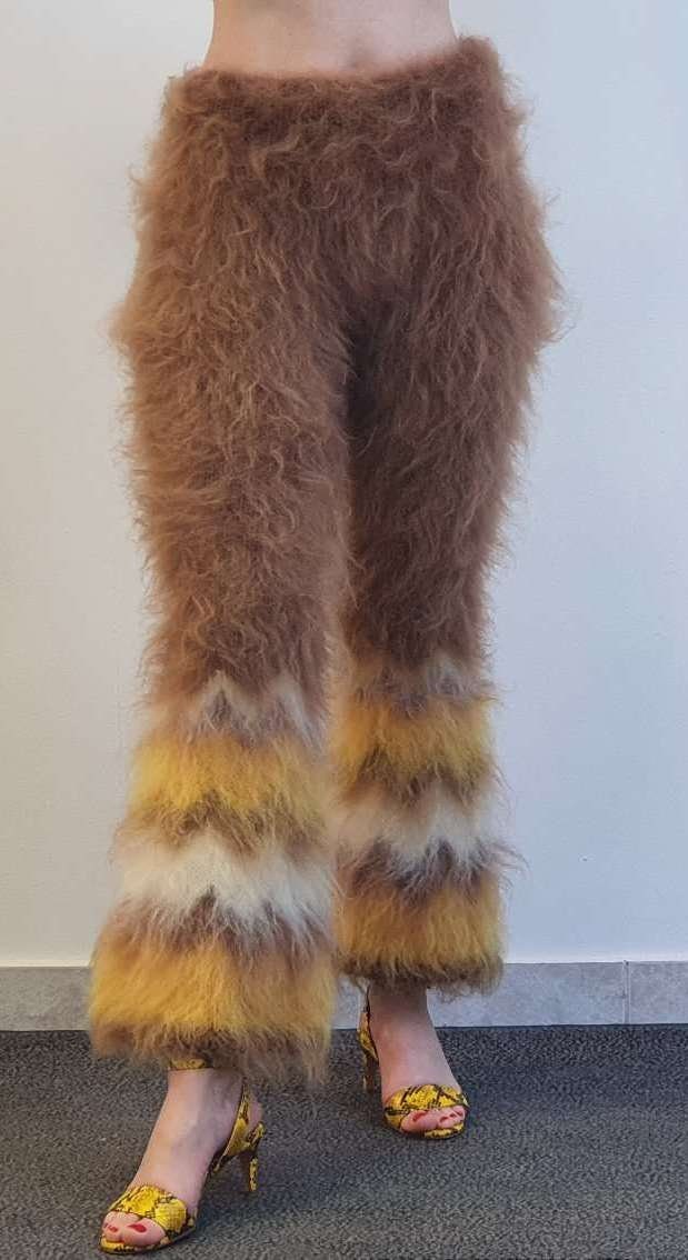 Funny Mohair Pants Hand Knitted Fluffy Trousers Soft Designer Leg