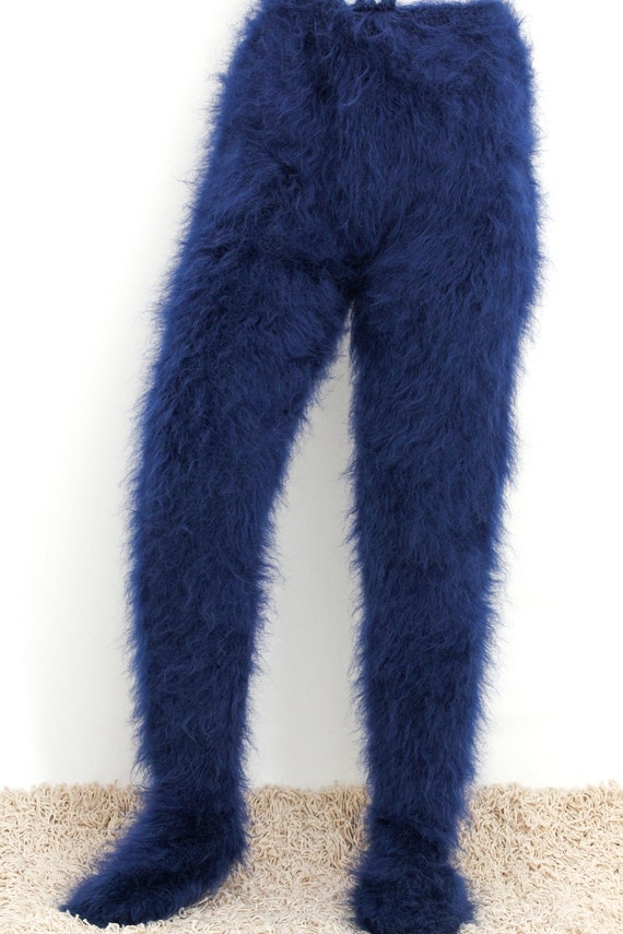 Thick Mohair Tights Pants With Socks Fluffy Thick Footed Trousers