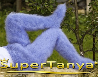 Thick mohair tights pants with socks fluffy thick footed trousers hand knitted leg warmers by SuperTanya