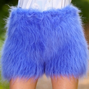 Fuzzy blue mohair shorts fluffy short pants by SuperTanya - ready to ship, one size