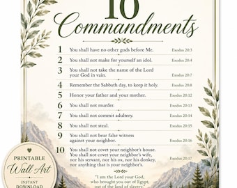 10 Commandments Wall Art | Exodus 20 Scripture Printable (Digital Download)