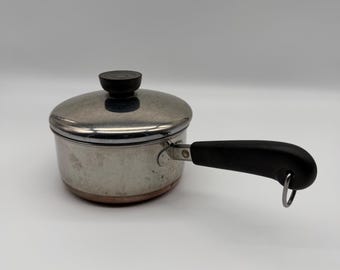 Vintage 1801 Revere Ware 1-Quart Copper Bottom Stainless Steel Sauce Pan w/ Lid