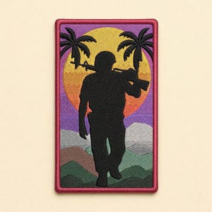 Patch de veterano do Vietnã, silhueta de soldado ao pôr do sol, emblema militar bordado, para aplicar com ferro em jaquetas e bonés.