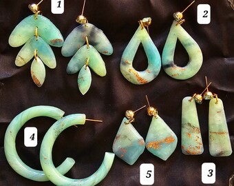 Light green , copper dangle and hoop, imitation of chrysocolla