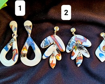 Faux dentric agate multicolor dangles