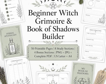 Anfänger Hexen Grimoire zum Ausdrucken, Buch der Schatten, 50-seitiges Hexenlehrbuch PDF