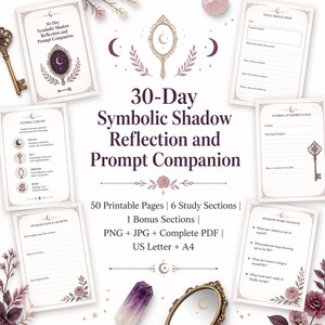 30 Day Shadow Work Grimoire Printable, Book of Shadows Journal, Symbolic Reflection Prompts, 50 Page BOS Pages