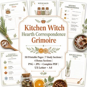 Kitchen Witch Book of Shadows Pages | 50-Page Printable Grimoire for Simmer Pots, Witch Salts & Hearth Magic