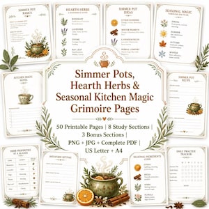 Simmer Pot Grimoire Pages Printable, Kitchen Witch Book of Shadows, Hearth Herb Lore & Seasonal Magic PDF