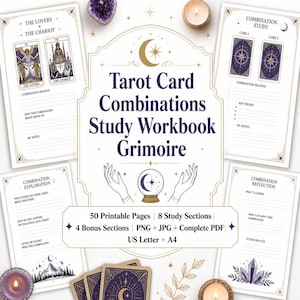 Tarot Card Combinations Study Workbook Grimoire Printable Tarot Learning Guide Journal 50 Pages