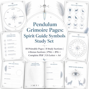 Pagine stampabili del grimorio del pendolo, simboli della guida spirituale, set di divinazione del Libro delle Ombre, diario in PDF di 50 pagine