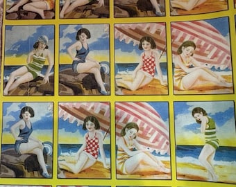 Vintage Gift Wrap Accoutrements Bathing Beauties 2002. Two sheets