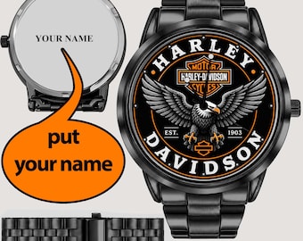 Harley-Davidson Sportuhr aus Metall mit Adlerflügel-Motorrademblem, exklusives Logo