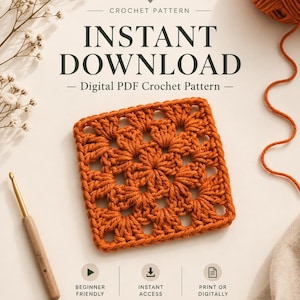 CROCHET PATTERN & Video Classic Granny Square Crochet Pattern | Digital PDF Download | Step-by-Step Tutorial for Beginners