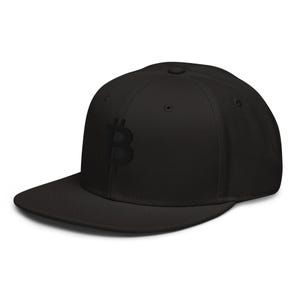 Embroidered Bitcoin Snapback Hat, Black Crypto BTC Logo Cap