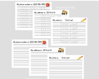 Name + Info Tracing Worksheet Bundle Printable · US Letter Size · Digital Editable Canva Template