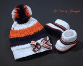 Chicago Bears Hat,Crochet Baby Hat,Baby Shower Gift,Baby PomPom Hat,Baby Hat Shoes,Baby Gift,Baby Girl Hat,Newborn Baby Hat,0-3 Months