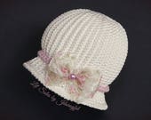 Crochet Baby Hat,Baby Girl Hat, Baby Flapper Hat,Baby Shower Gift,Off White Baby Hat,Baby Beanie,Baby Cloche Hat,Newborn Baby Hat 0-3 Months