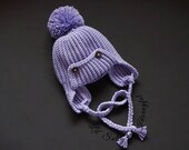 Crochet Baby Hat,Baby Girl Cap,Baby Pom Pom Hat,Baby Shower Gift,Purple Baby Hat,Baby Girl Hat,Baby Ear Flap Hat,Newborn Baby Hat 0-3 Months