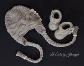 Crochet Baby Hat,Crochet Baby Shoes,Baby Gift Set,Baby Earflap Hat,Baby Hat Shoes,Tan Baby Hat, Baby Girl Gift,Newborn Baby Gift,0-3 Month