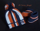 Chicago Bears Hat,Crochet Baby Hat,Baby Shower Gift,Baby PomPom Hat, Baby Boy Shoes,Blue Orange Hat,Baby Boy Hat,Baby Girl Hat,0-3 Months